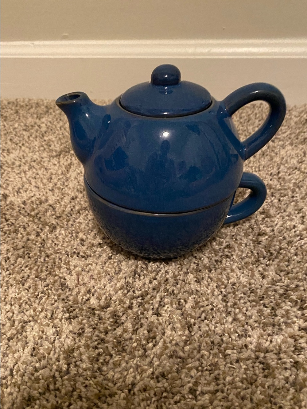 Pier 1 Blue Ceramic Stoneware Teapot - Ideal for Single-Serve Brewing